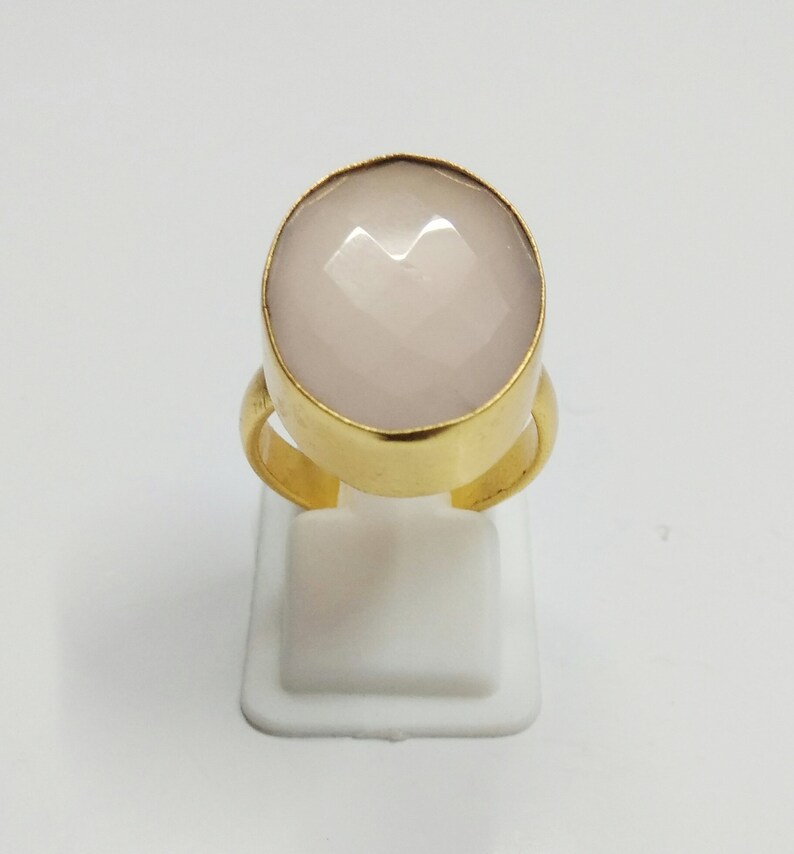 Birthday Gift Ideas Rose Quartz Ring Oval Shape Ring Pink Stone Ring Handmade Brass Ring Stackable Ring Gift For Her