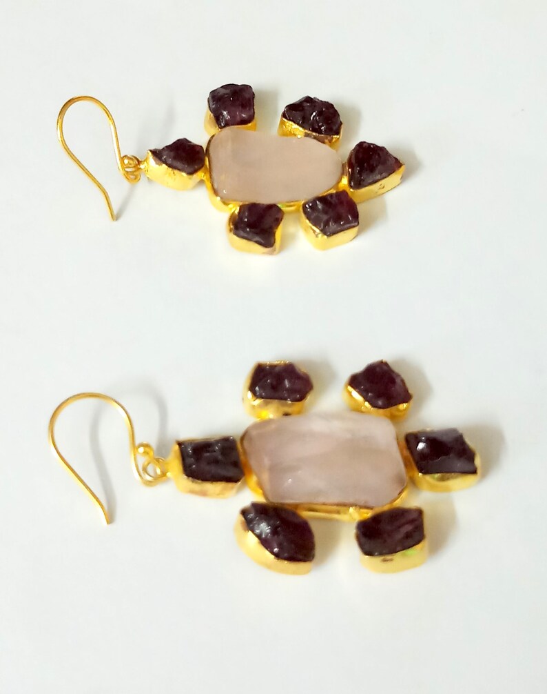 Peacock Earrings Handmade Earrings Rose Quartz Earrings Gold Vermeil Earrings Dangle Earring- Designer Earrings- Pear Stone Earrings