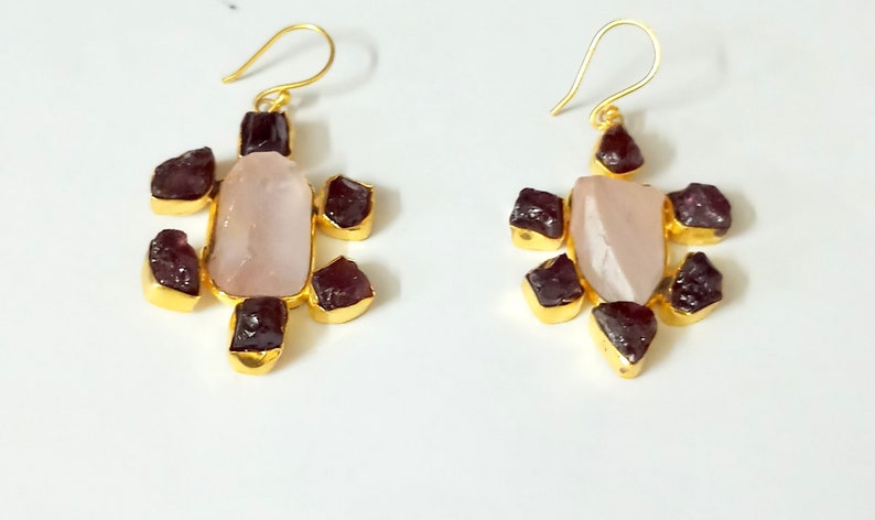 Peacock Earrings Handmade Earrings Rose Quartz Earrings Gold Vermeil Earrings Dangle Earring- Designer Earrings- Pear Stone Earrings