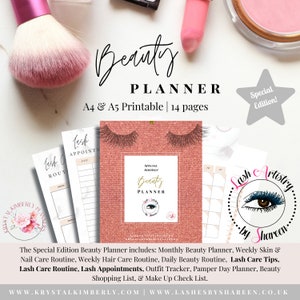 Beauty Planner, A5, Lash Extension Care, Printable, Hair, Skin, Nail, Fashion, Daily Beauty Routine, Beauty Calendar, Make Up, Pamper,Outfit