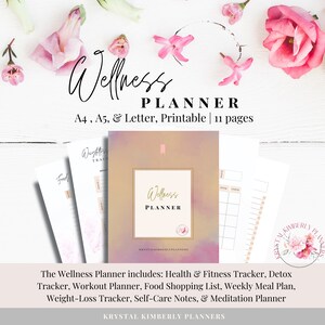 Wellness Planner A4, A5, Letter, Digital Download, PDF, Weightloss, Detox, Health, Fitness, Workout, Meal Plan, Meditation, Self-Care, Print