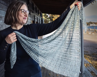 Rooted Shawl Knitting Pattern // One skein shawl pattern, Garter stitch and lace shawl pattern, Bias triangle shawl knitting pattern