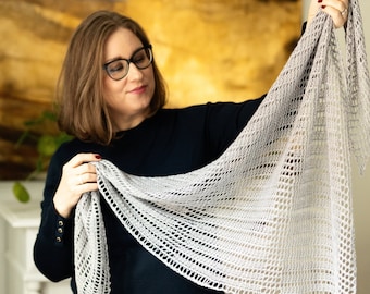 Still Waters Shawl Knitting Pattern // One skein shawl pattern, Triangle shawl, Garter stitch and lace shawl, Easy lace shawl knit pattern