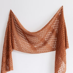 Golden Harvest Shawl Knitting Pattern // Rectangle shawl pattern, Fingering weight shawl pattern, Simple lace knitting pattern