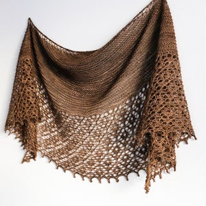 Flicker shawl knitting pattern, One skein shawl fingering weight yarn, Simple lace shawl pattern, Garter stitch lace shawl pattern