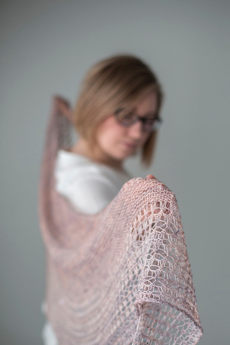 Rosewater – One skein shawl knitting pattern with simple lace and garter stitch