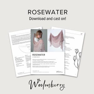 Rosewater – One skein shawl knitting pattern with simple lace and garter stitch