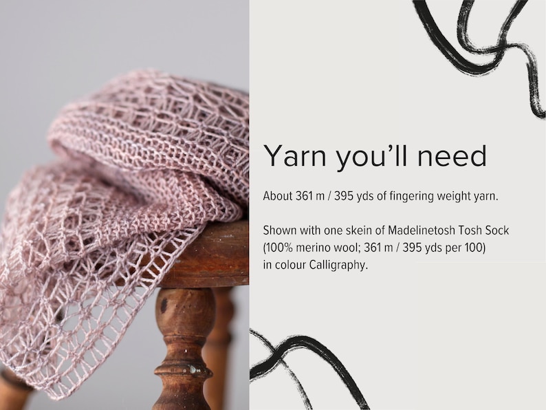 Rosewater – One skein shawl knitting pattern with simple lace and garter stitch