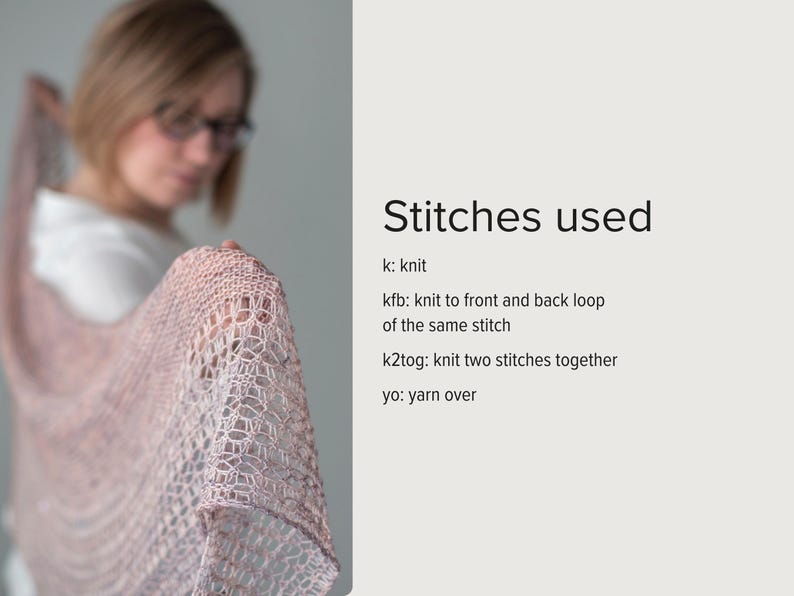 Rosewater – One skein shawl knitting pattern with simple lace and garter stitch