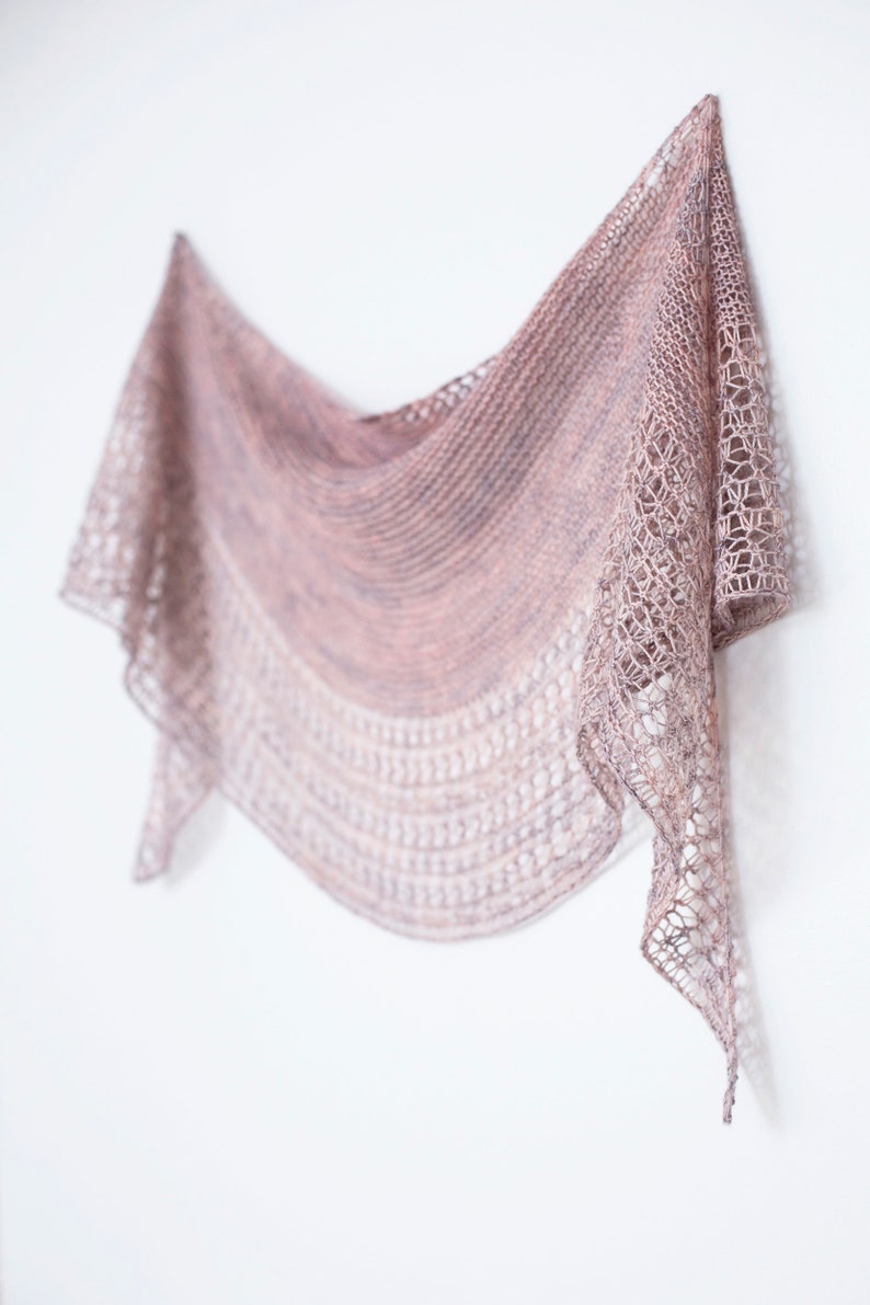 Rosewater – One skein shawl knitting pattern with simple lace and garter stitch
