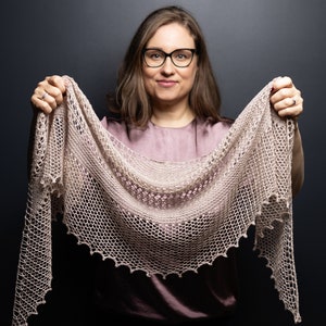 Gossamer Shawl Knitting Pattern // One skein shawl knit pattern, Crescent lace shawl knitting pattern, Garter stitch and lace knit pattern