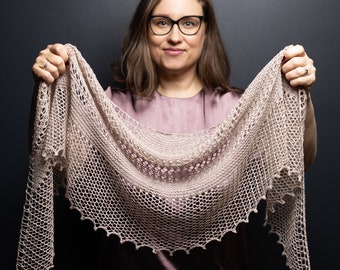 Gossamer Shawl Knitting Pattern // One skein shawl knit pattern, Crescent lace shawl knitting pattern, Garter stitch and lace knit pattern