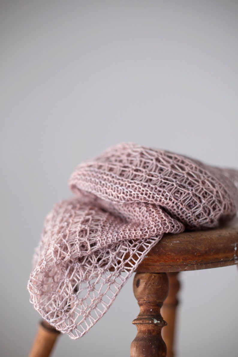 Rosewater – One skein shawl knitting pattern with simple lace and garter stitch
