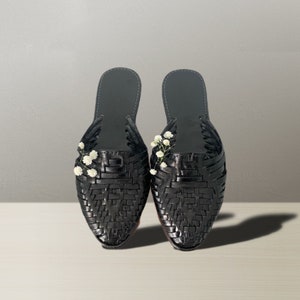 Black Huarache Mules | Women's Mexican Huaraches | Mexican Artisanal Sandals | Leather Sandals for Women | Gift for Her
