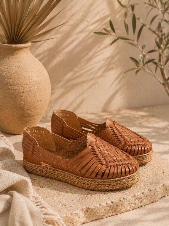 Tan Huarache Espadrilles, Mexican Leather Sandals for Women, Handmade Artisan Shoes, Woven Espadrille Sandals, Boho Shoes, Gift for Her