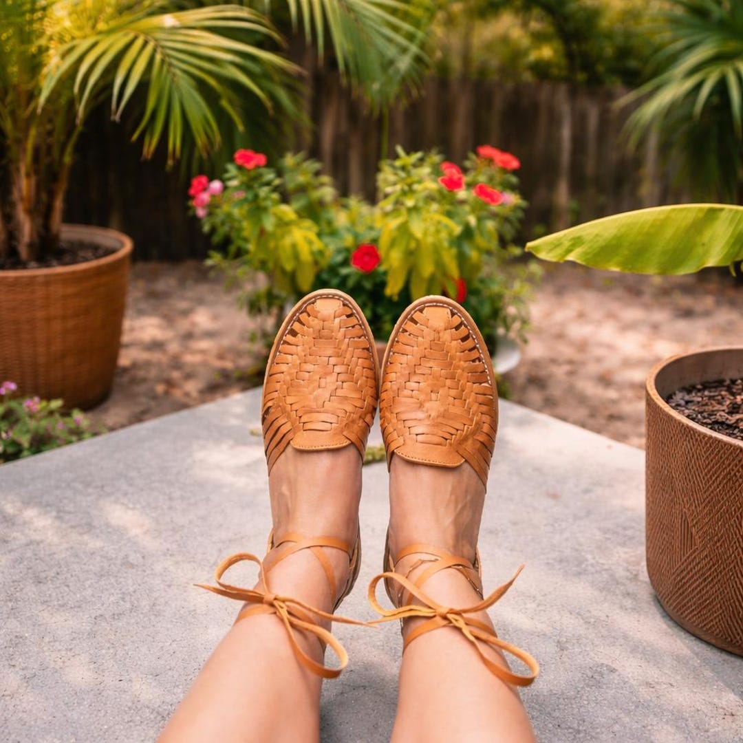 Lace up Leather Huarache Sandals, Mexican Shoes for Women