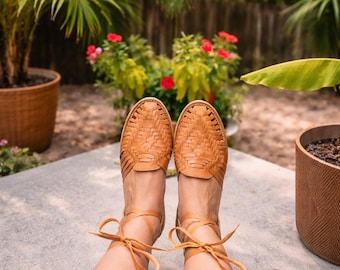Sandali Huarache in pelle con lacci, scarpe messicane da donna, sandali artigianali con lacci fatti a mano, sandali in pelle da donna, sandali boho