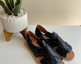 Handgemaakte leren peep toe huarache sandalen, Mexicaanse ambachtelijke schoenen voor dames, open teen boho sandalen (LAATSTE KANS)