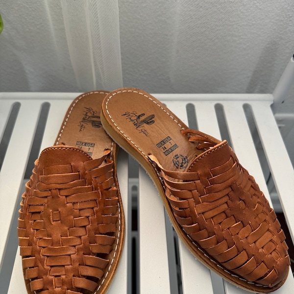 Mules Huaraches marron clair | Huaraches mexicaines | Sandales artisanales mexicaines | Sandales en cuir pour femme | Cadeau pour elle