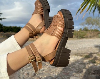Tan Heel Huaraches | Mexican Artisanal Sandals | Leather Sandals for Women | Gift for Her