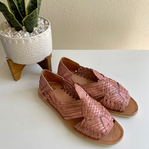 Artisanal Mexican Sandals Leather Pink 603386