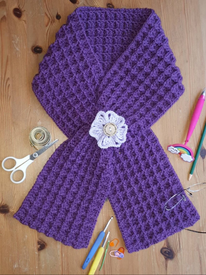 Simple Waffle Scarf with Double Keyhole Crochet Pattern image 1