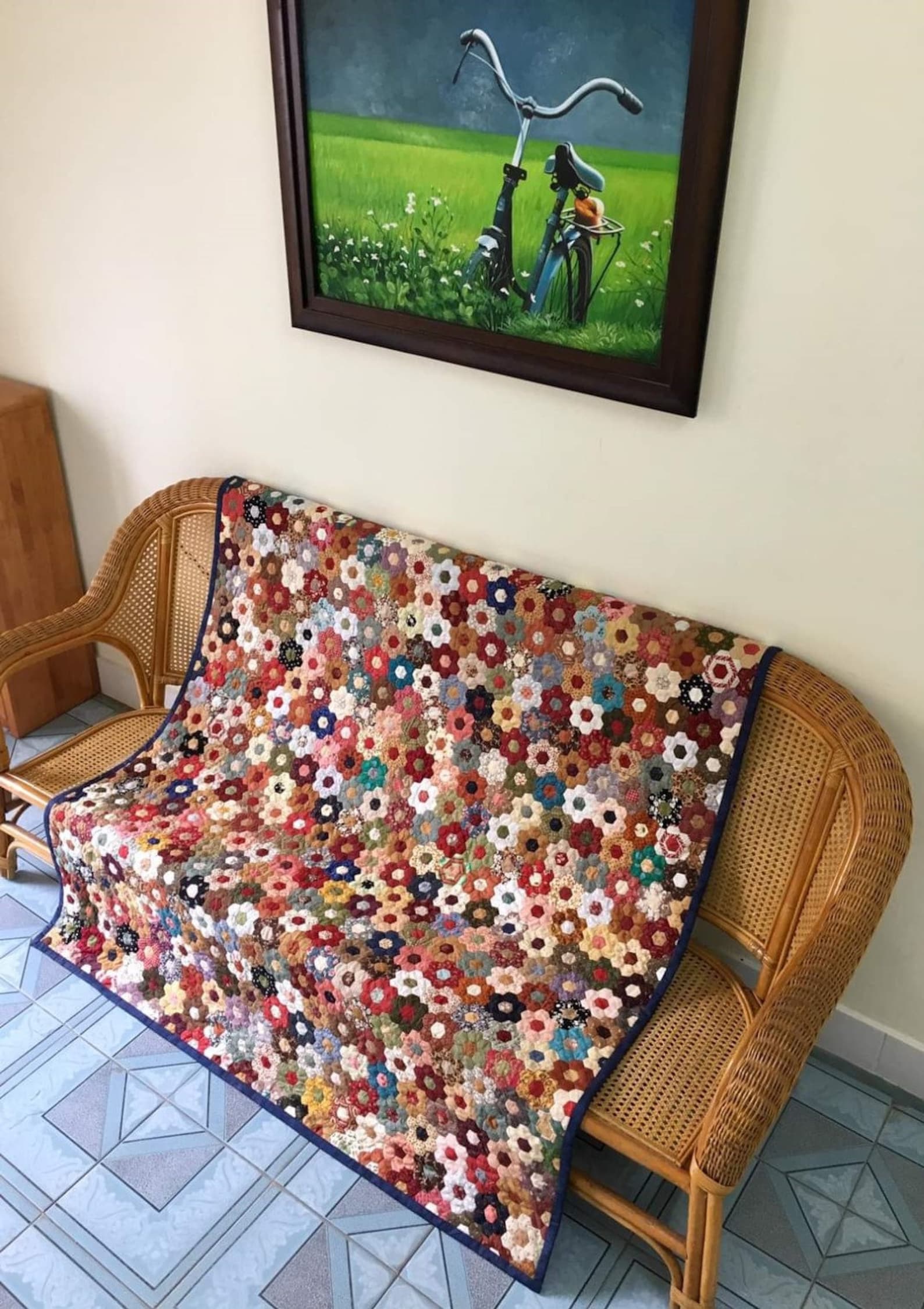 Hexagon Quilt for Sale Amish Hand Quilted Grandmother's Etsy