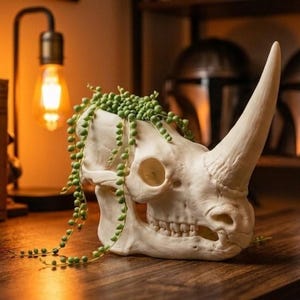 Mudhorn Skull Planter - Clan Of Two - Star Wars Gift - Gothic Succulent Pot - 3D Printed - Mandalorian Fan Gift - Bookshelf Decor