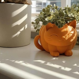 Pumpkin Cat Planter – Cute Halloween Succulent Pot – Spooky Autumn Decor – 3D Printed Plant Pot – Gift for Cat Lovers