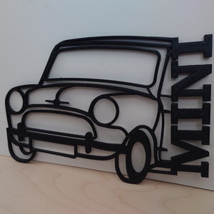 Mini Cooper clásico en arte lineal – Decoración de pared impresa en 3D – Regalo para amantes de los coches – Arte retro para garaje – Escultura de coche de colección