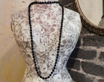1920's extra long flapper Antique Jet Beaded Necklace
