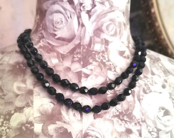 Antique French Jet Beaded Necklace - 92cm