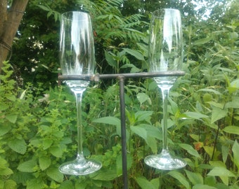 Champagne glass holder for two glasses, garden glass holder