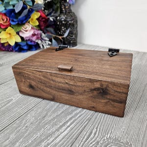Walnut wood box with hinged lid