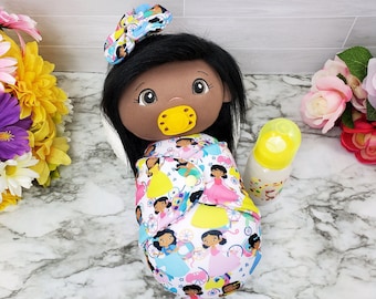 Swaddle baby doll, 14 inch black soft doll