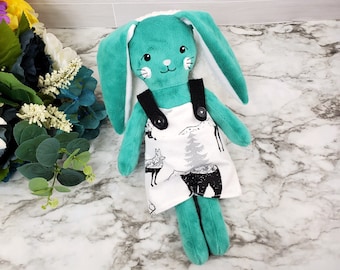 Boy Bunny Doll, green soft mink rabbit