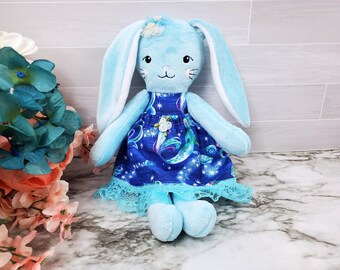 Bunny Doll, aqua blue soft mink rabbit