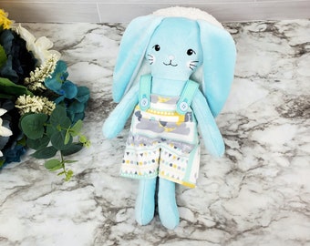 Boy Bunny Doll, light blue soft mink rabbit