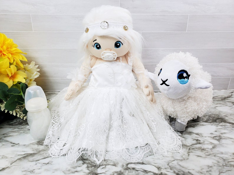 Cloth Angel baby doll, order soft angel doll with plush lamb