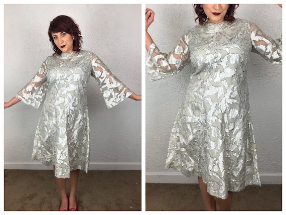 VOLUP Curvy Plus Size 1960s 60s Metallic Silver La