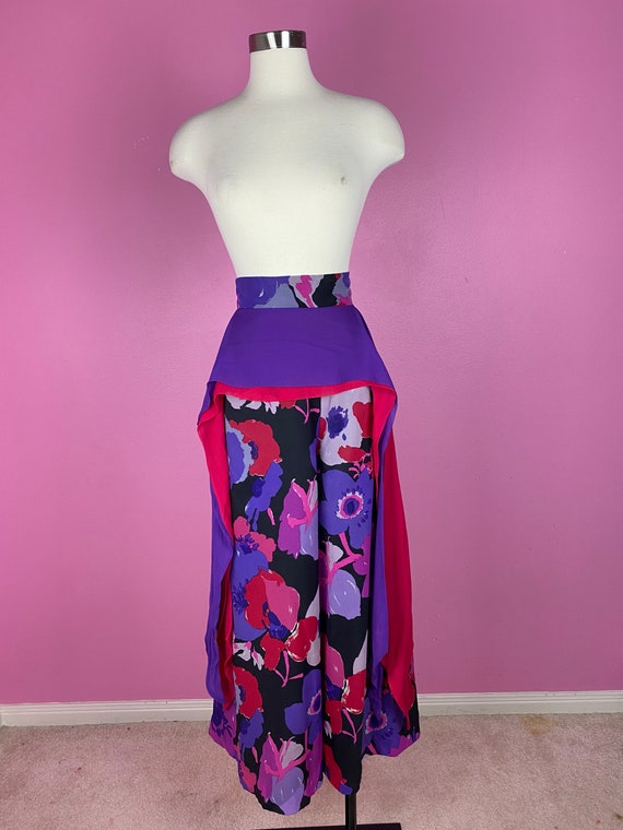 Vintage 1970s 70s Pink Purple Floral Silk Chiffon… - image 6