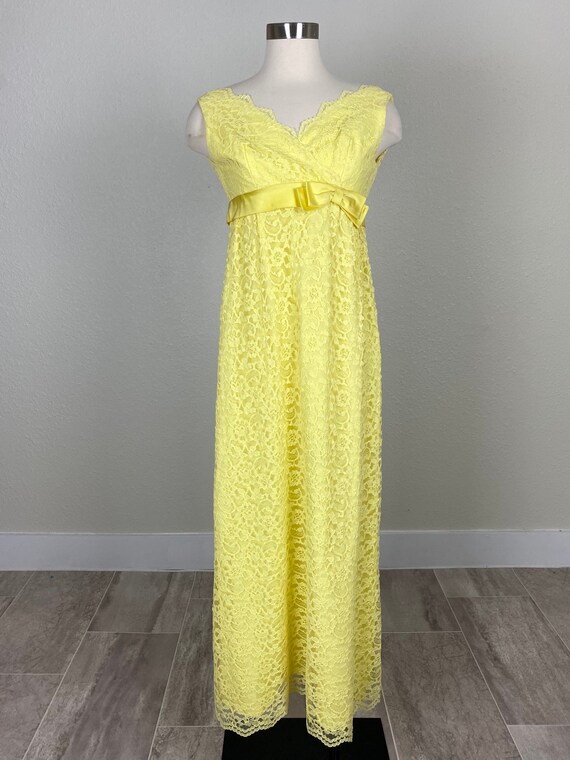Size XS | Vintage 1960s 60s Yellow Sleeveless Lac… - image 2