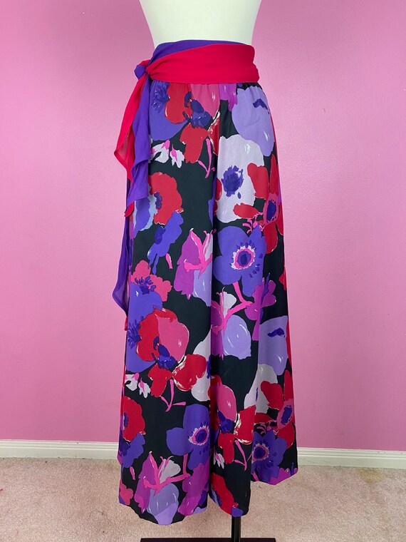 Vintage 1970s 70s Pink Purple Floral Silk Chiffon… - image 7