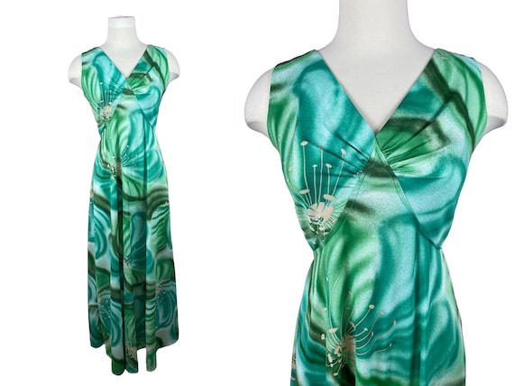Size M | Vintage 1970s 70s Green Teal Sleeveless … - image 1