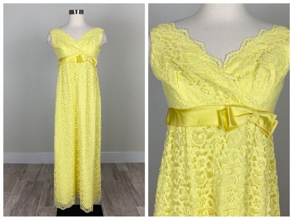 Size XS | Vintage 1960s 60s Yellow Sleeveless Lac… - image 1