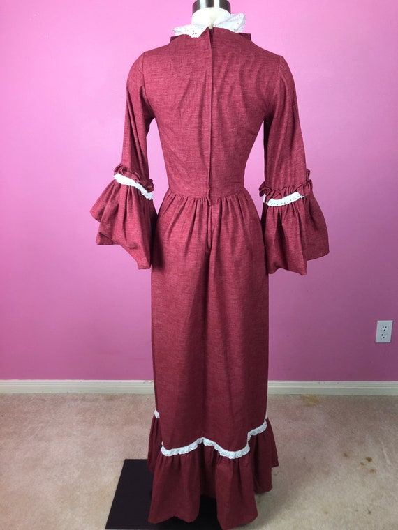 Rococo meets 70s Prairie Dress / 1970s Red with W… - image 6
