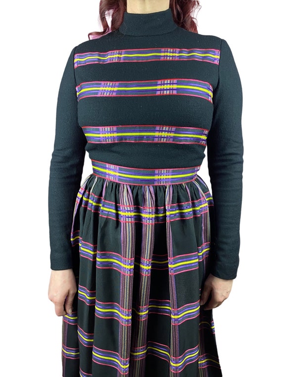 Size M | 1970s 70s Black Purple Pink Yellow Plaid… - image 5