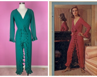RARE Vintage 1960s 60s (c. 1964) LUCIE ANN of Beverly Hills Documented Green Ruffle Loungewear Jumpsuit