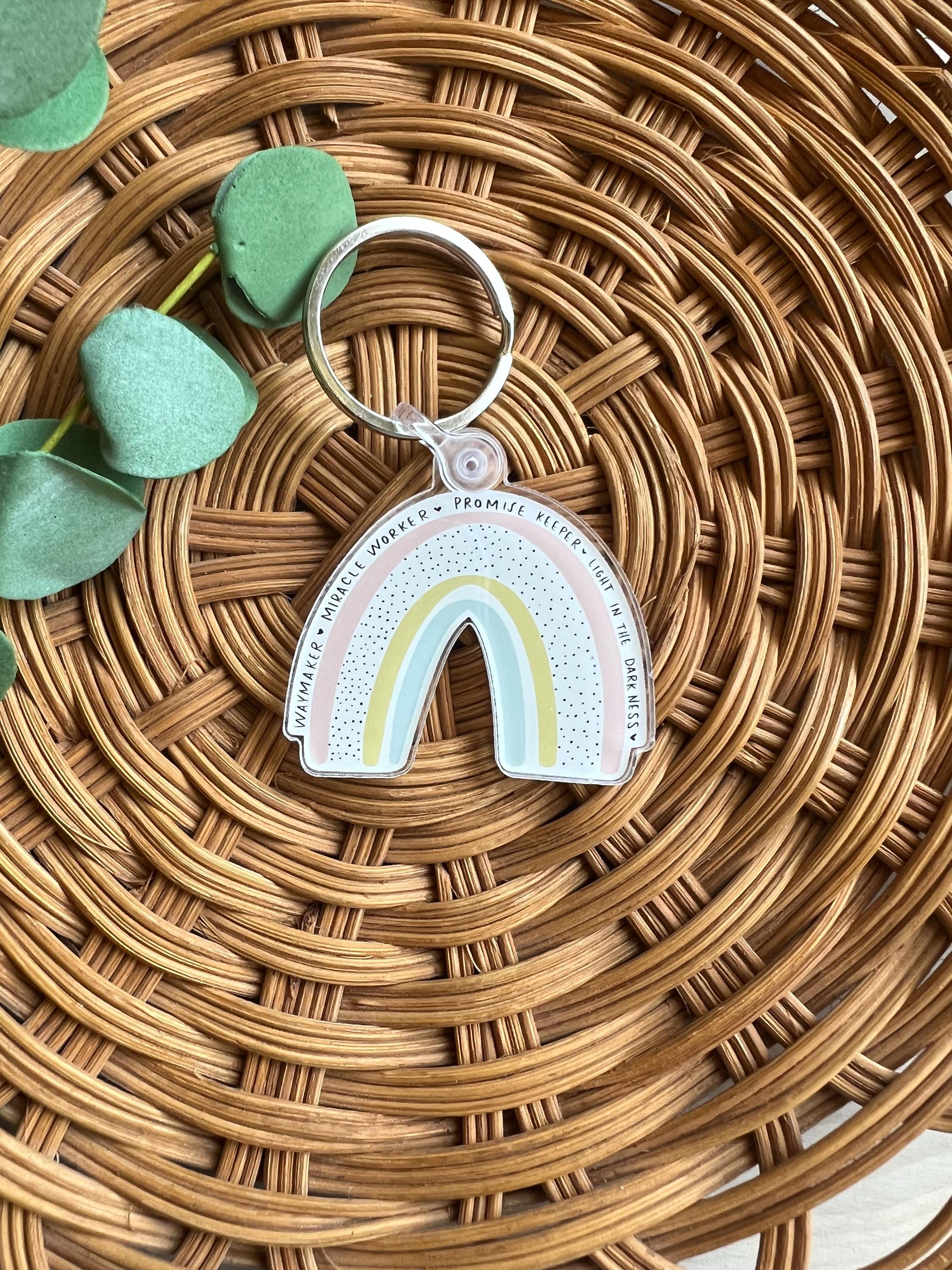 Way Maker, Miracle Worker Modern Rainbow Keychain | Faith Keychain | Worship | Scripture | Backpack | Diaper Bag | Key ring | Acrylic