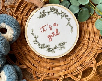 Gender and Birth announcement | hand embroidery keepsake | baby ornament | personalized gift for boy or girl | Baby shower gift |